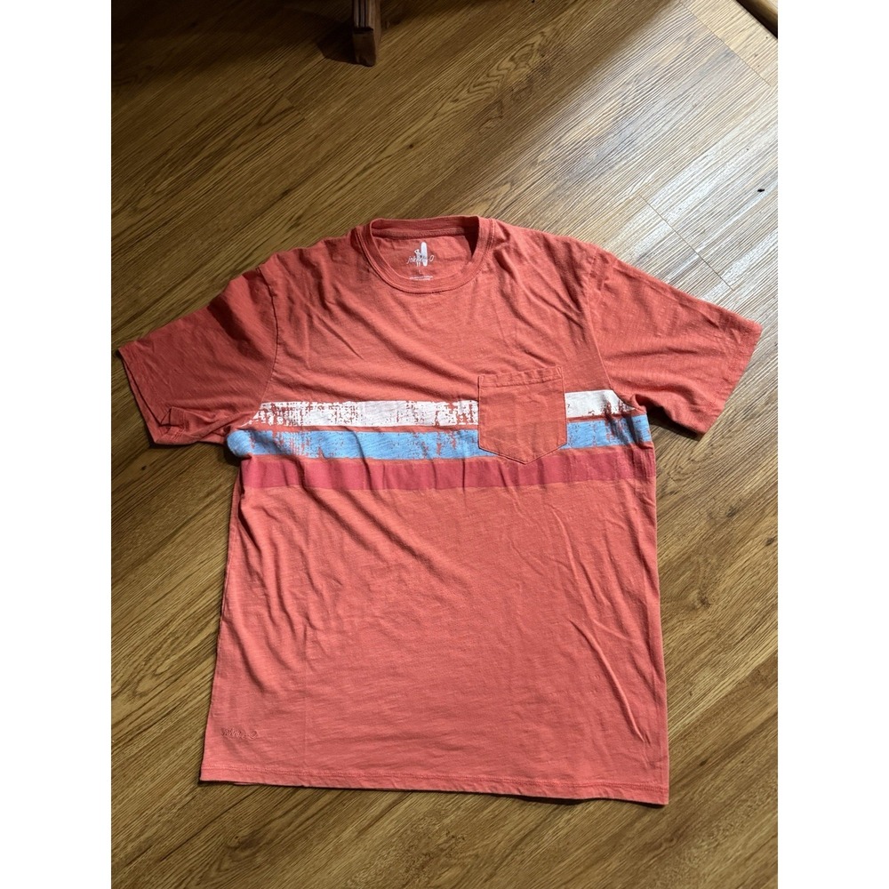 johnnie-O Mens Large Striped T-Shirt Recycled Cotton Blend Coral‎